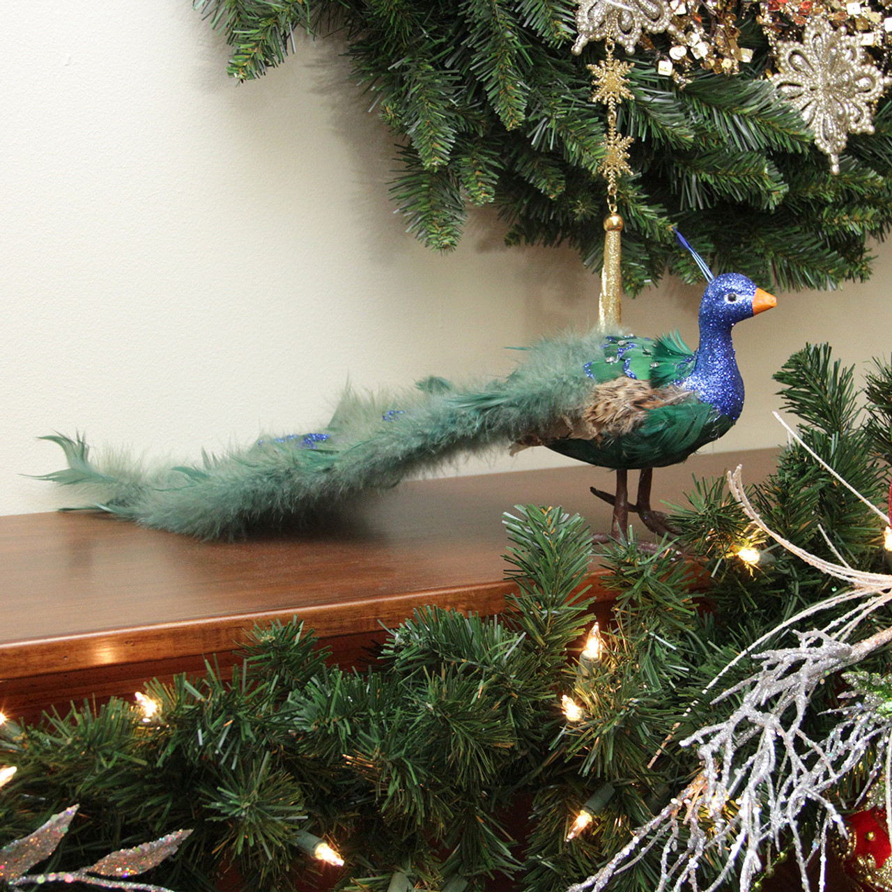 Northlight 19 Colorful Green Regal Peacock Bird with Closed Tail Feathers Christmas Decoration